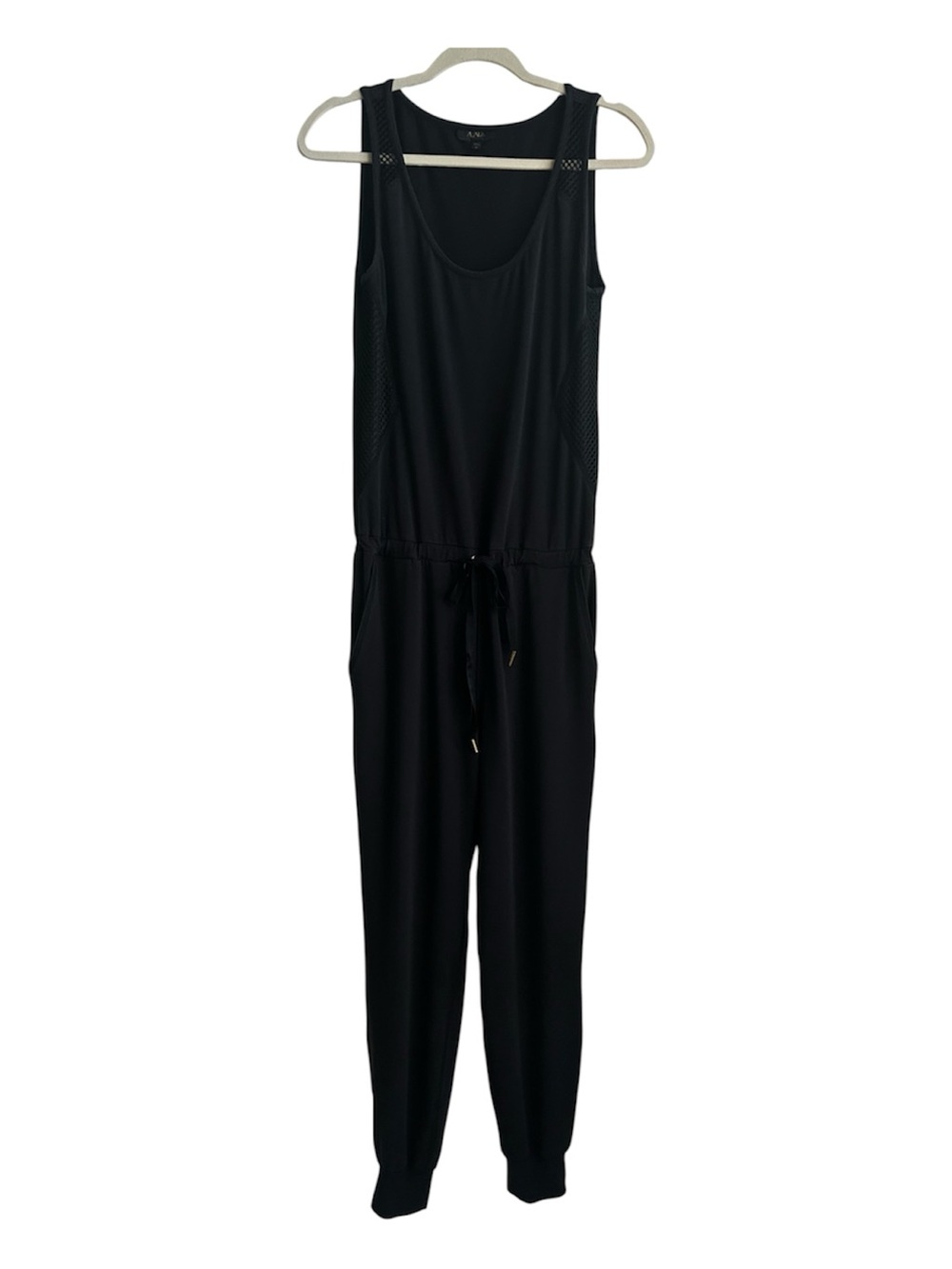 Alala Bondi Black Sleeveless Jumpsuit Jogger Leg Pockets Mesh Accents Medium